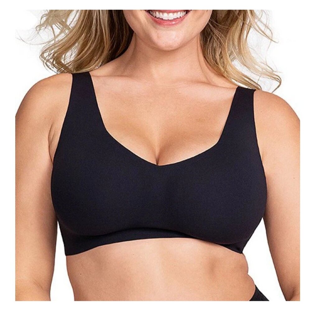 Honeylove Soft form V Neck Bra Sz Large Black Wireless Removable Pads